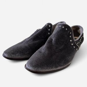 STEVEN By Steve Madden “Archie” Gray Velour Studded Leather Loafers Flats Size 6